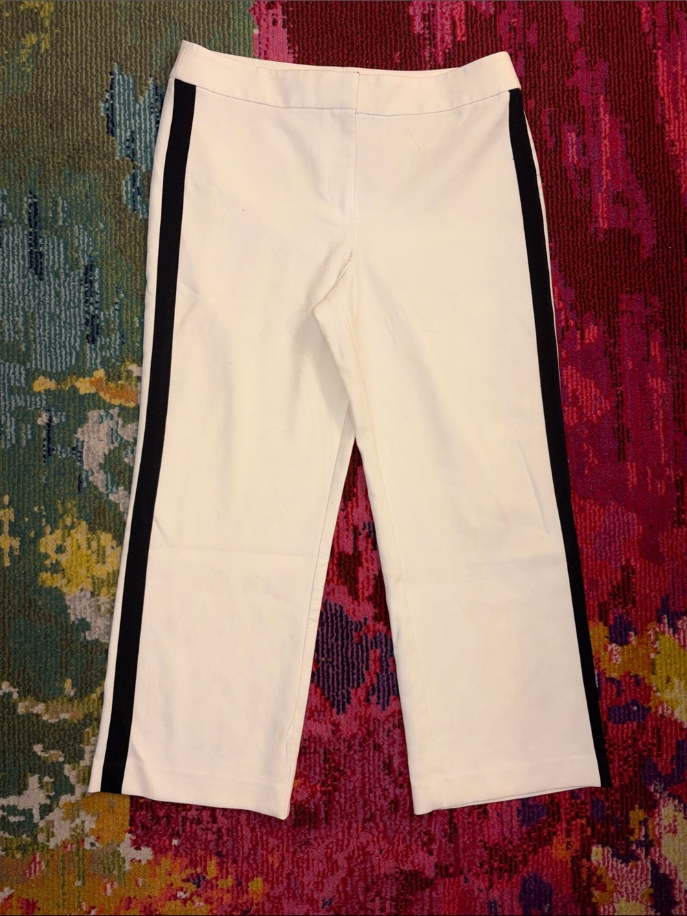 LOFT White Straight-Leg Pants with Black Side Stripes 8